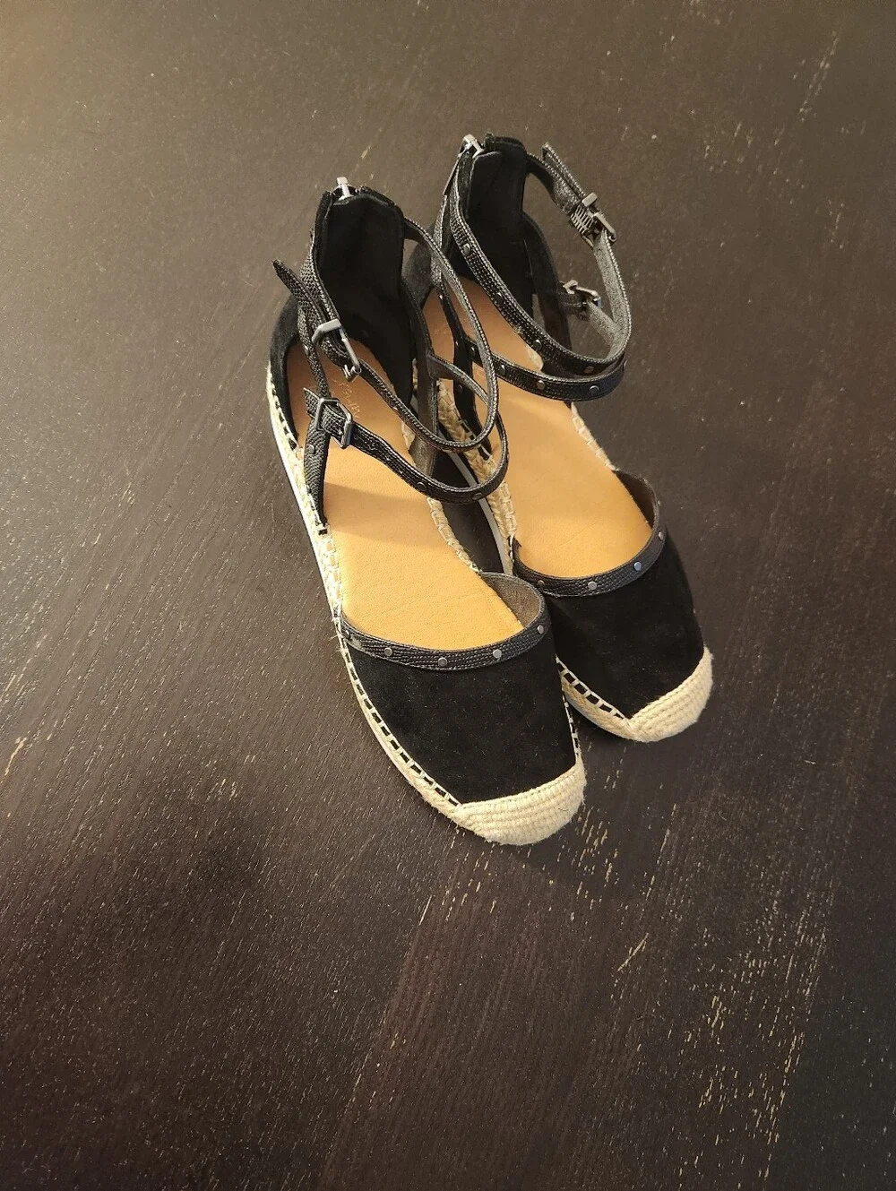 Crown Vintage Women’s Black Espadrille Ankle-Strap Wedges